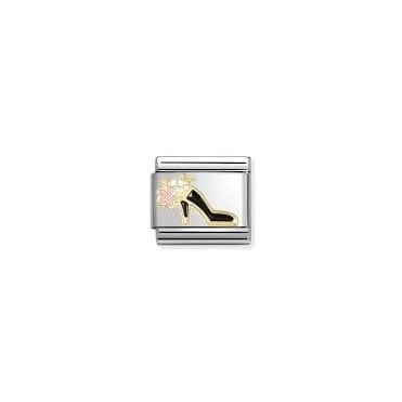 Classic Yellow Gold Black High Heel Shoe Charm