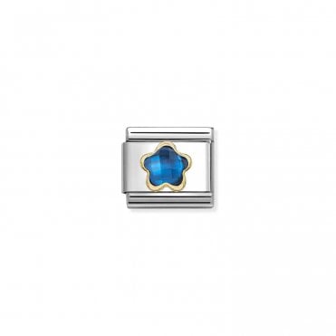 Classic Yellow Gold Blue CZ Flower Charm