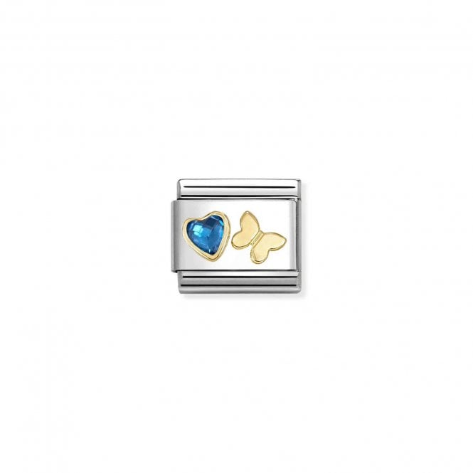 NOMINATION ITALY Classic Yellow Gold Blue CZ Heart with Butterfly Charm