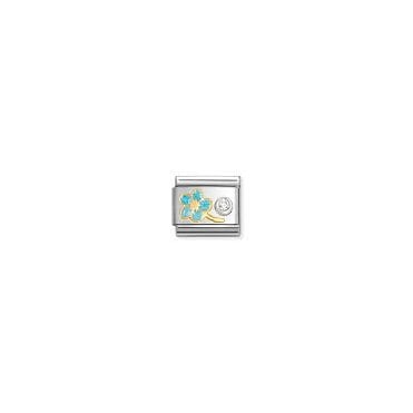 Classic Yellow Gold Blue Forget-Me-Not with Silver CZ Charm