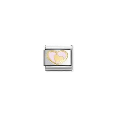 Classic Yellow Gold Pink Heart with Gold Heart Charm
