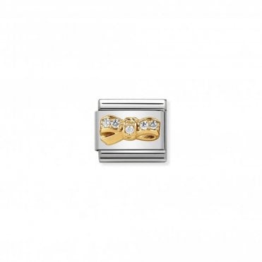 Classic Yellow Gold Bow with White CZ Charm