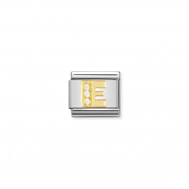 Classic Yellow Gold & CZ Letter E Charm