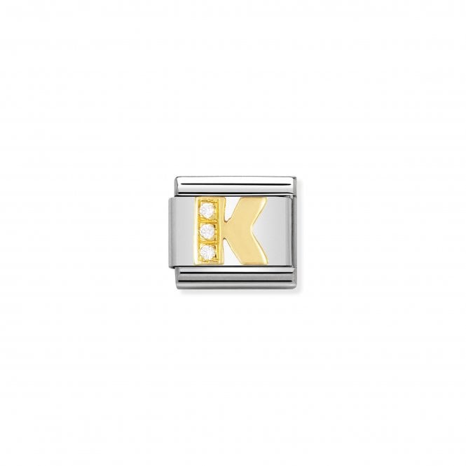 NOMINATION ITALY Classic Yellow Gold & CZ Letter K Charm