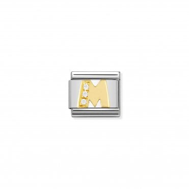 Classic Yellow Gold & CZ Letter M Charm