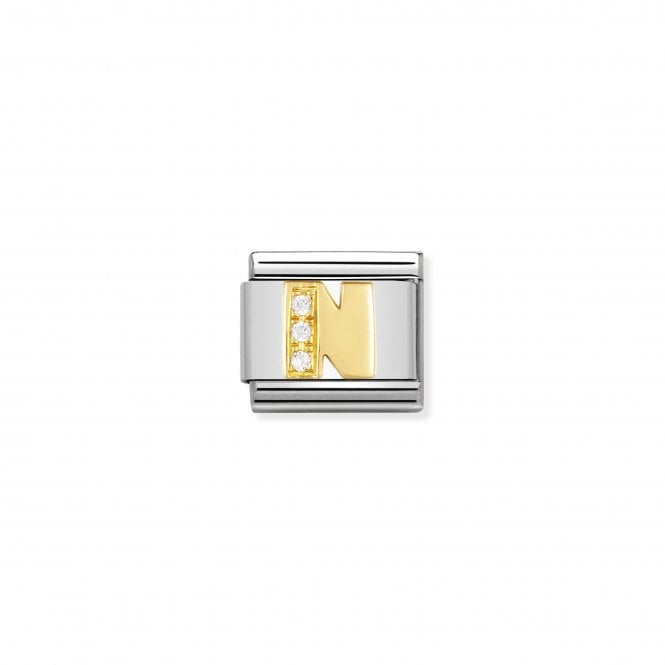 NOMINATION ITALY Classic Yellow Gold & CZ Letter N Charm
