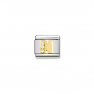 Classic Yellow Gold & CZ Letter N Charm