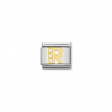 Classic Yellow Gold & CZ Letter R Charm