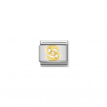 Classic Yellow Gold & CZ Letter S Charm