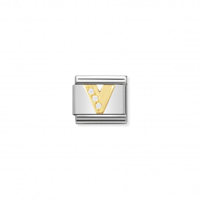 NOMINATION ITALY Classic Yellow Gold & CZ Letter V Charm