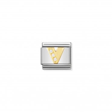 Classic Yellow Gold & CZ Letter V Charm