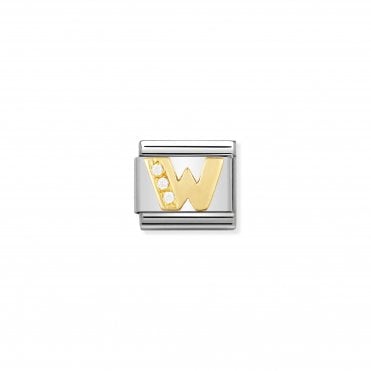 Classic Yellow Gold & CZ Letter W Charm