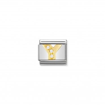 Classic Yellow Gold & CZ Letter Y Charm