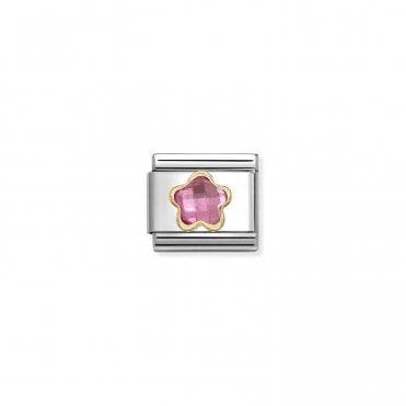 Classic Yellow Gold Dark Pink CZ Flower Charm