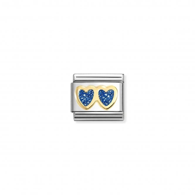 NOMINATION ITALY Classic Yellow Gold Double Blue Glitter Heart Charm