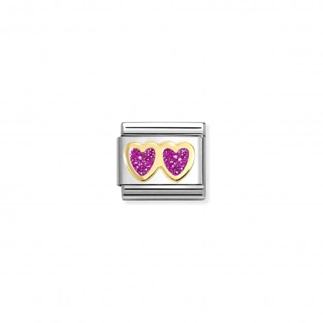 NOMINATION ITALY Classic Yellow Gold Double Fuschia Glitter Heart Charm