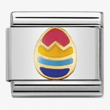 Classic Yellow Gold Easter Egg with Multicolour Enamel Charm