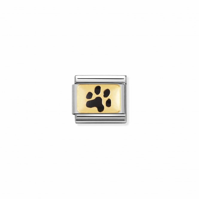 NOMINATION ITALY Classic Yellow Gold & Enamel Black Paw Print Charm