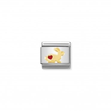 Classic Yellow Gold & Enamel Rabbit with Heart Charm