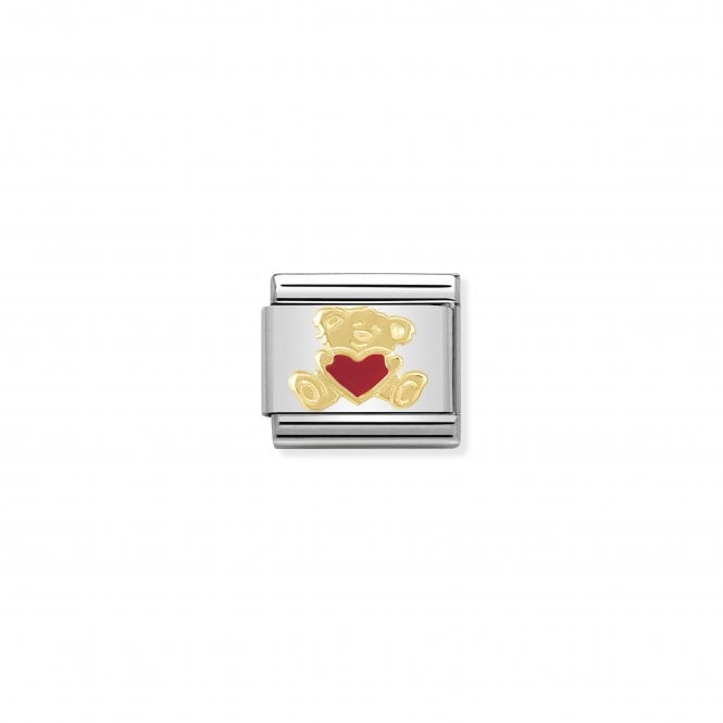 NOMINATION ITALY Classic Yellow Gold & Enamel Teddy with Heart Charm