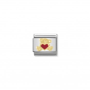 Classic Yellow Gold & Enamel Teddy with Heart Charm