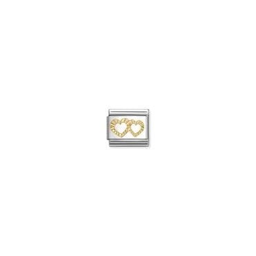 Classic Yellow Gold Etched Double Heart Charm