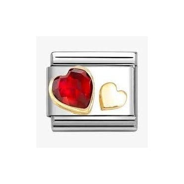 Classic Yellow Gold Faceted Red CZ Heart Charm