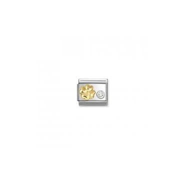 Classic Yellow Gold Four Leaf Clover with Silver CZ Charm
