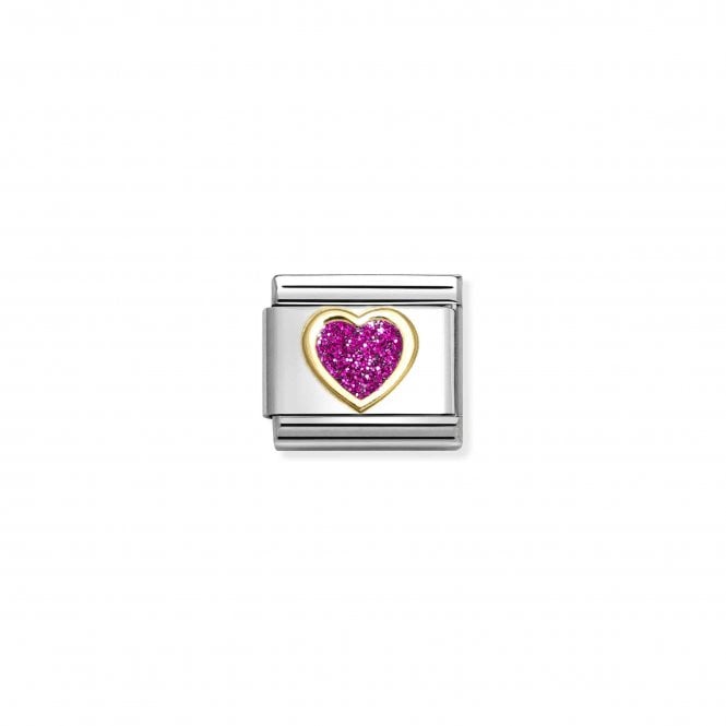 NOMINATION ITALY Classic Yellow Gold Fuschia Glitter Heart Charm