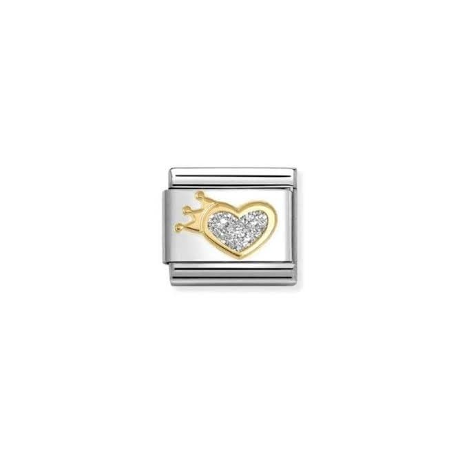 NOMINATION ITALY Classic Yellow Gold Glitter Heart with Crown Charm