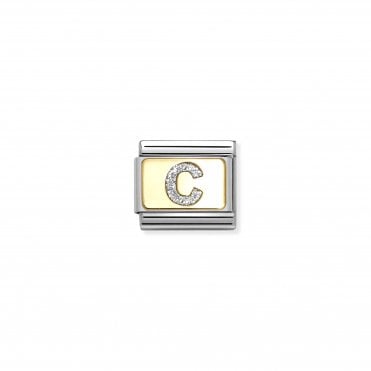 Classic Yellow Gold Glitter Letter C Charm