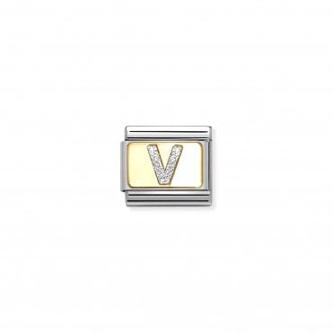 Classic Yellow Gold Glitter Letter V Charm