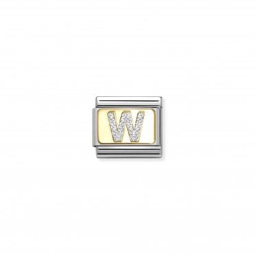 Classic Yellow Gold Glitter Letter W Charm