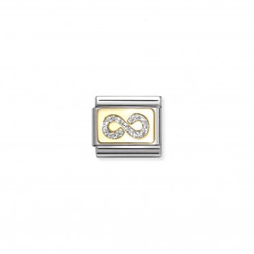 Classic Yellow Gold Glitter Plate Silver Infinity Charm