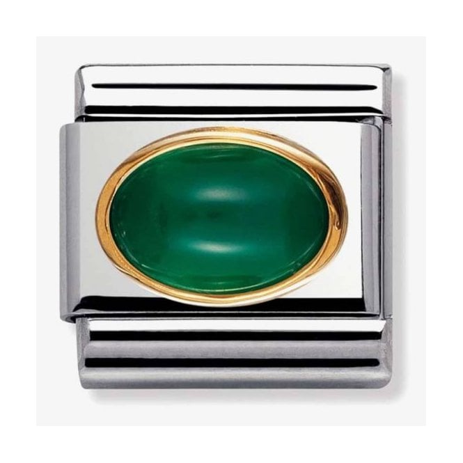NOMINATION ITALY Classic Yellow Gold Green Agate Stone Charm