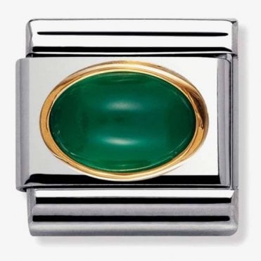 Classic Yellow Gold Green Agate Stone Charm