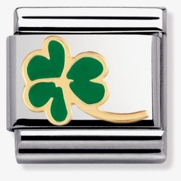 Classic Yellow Gold Green Clover Charm