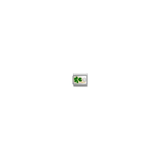 NOMINATION ITALY Classic Yellow Gold Green Clover with Silver CZ Charm
