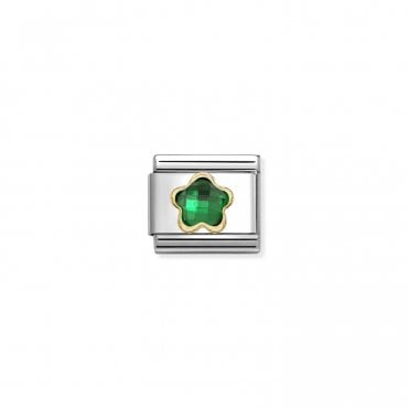 Classic Yellow Gold Green CZ Flower Charm