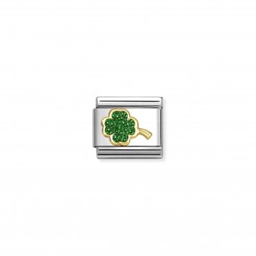 Classic Yellow Gold Green Glitter Flower Charm