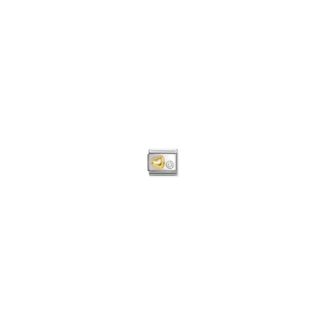 NOMINATION ITALY Classic Yellow Gold Heart with Silver CZ Charm