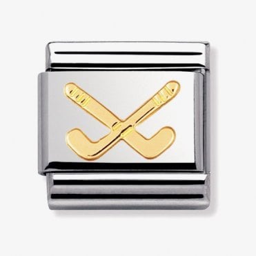 Classic Yellow Gold Hockey Clubs Charm