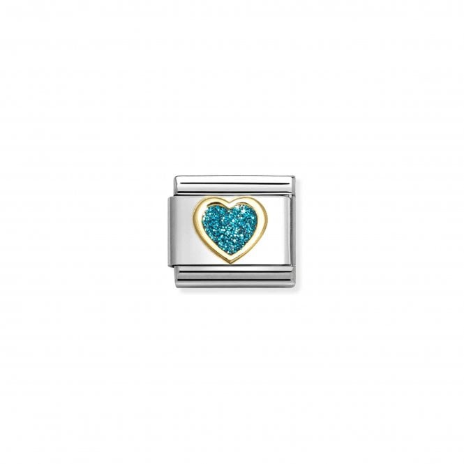 NOMINATION ITALY Classic Yellow Gold Light Blue Glitter Heart Charm