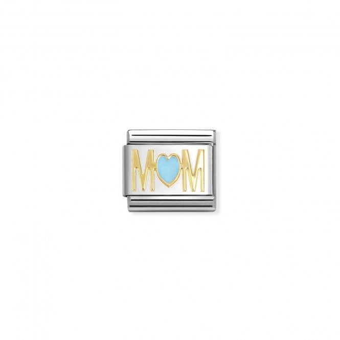 NOMINATION ITALY Classic Yellow Gold Mom with Blue Heart Charm