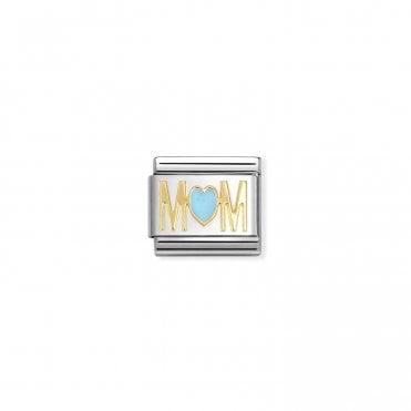 Classic Yellow Gold Mom with Blue Heart Charm