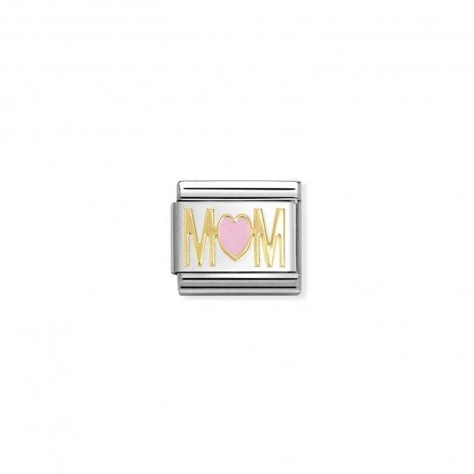 NOMINATION ITALY Classic Yellow Gold Mom with Pink Heart Charm