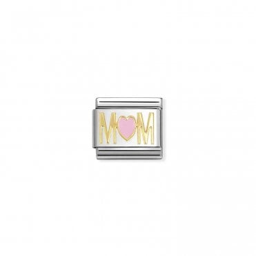 Classic Yellow Gold Mom with Pink Heart Charm