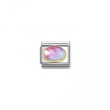 Classic Yellow Gold Pink and Blue Gradient Faceted Stone Charm