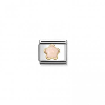 Classic Yellow Gold Pink Coral Flower Charm
