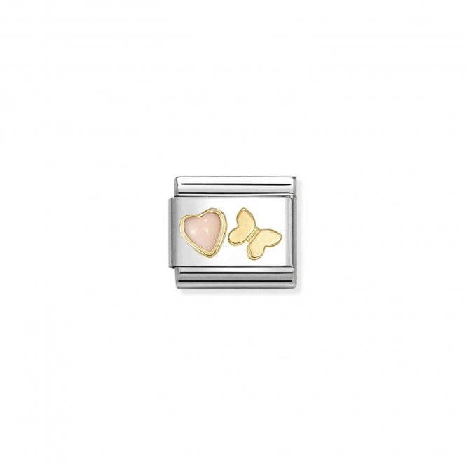 NOMINATION ITALY Classic Yellow Gold Pink Coral Heart with Butterfly Charm
